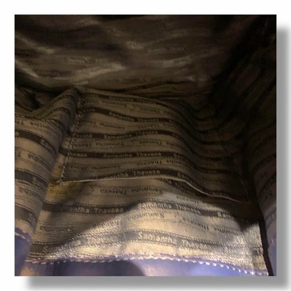 Samantha Thavasa Blue Leather Drawstring Bucket Bag Gold Hardware Crossbody - Picture 8 of 9